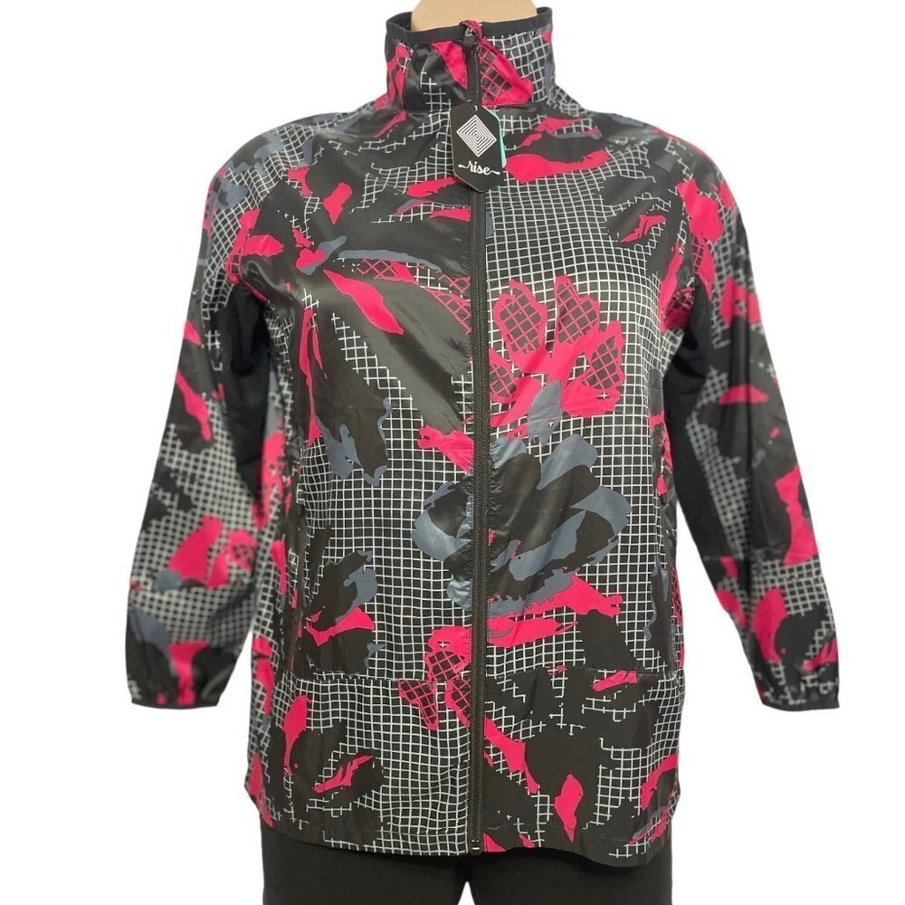 NWT Rise by LuLaRoe Determined Athletic Zip Jacket Medium Black Pink Hi-Low Vent